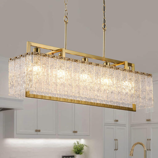 Gold Ornate Crystal Chandelier 35Inch Ripple Glass
