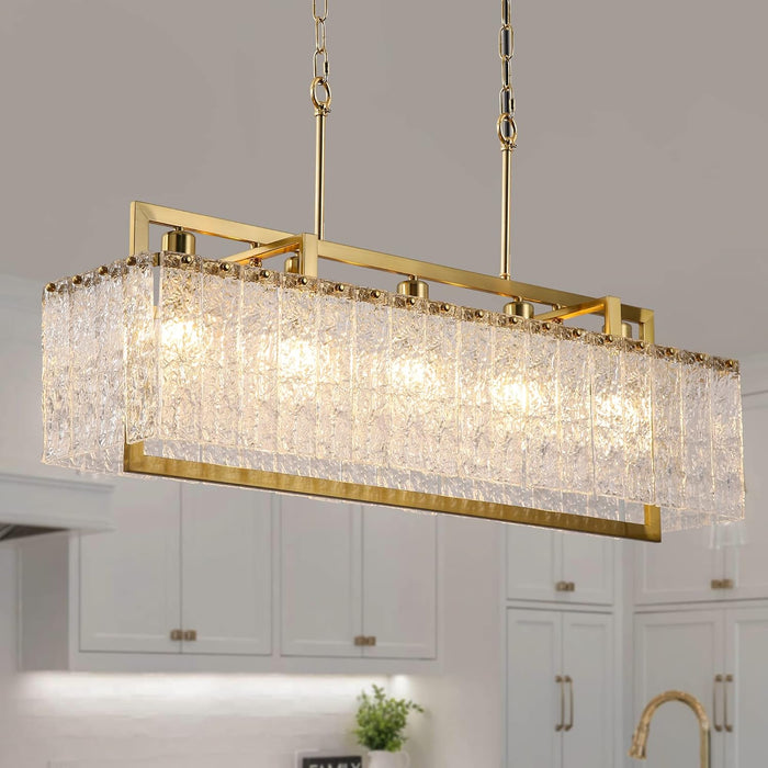 Gold Ornate Crystal Chandelier 35Inch Ripple Glass
