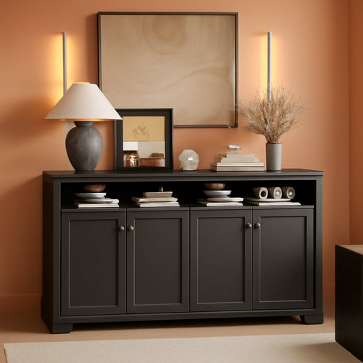60 Inches Sideboard Buffet Cabinet with Storage and 4 Doors, Black