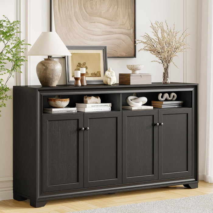 60 Inches Sideboard Buffet Cabinet with Storage and 4 Doors, Black