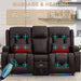 Loveseat Recliner Sofa with Massage and Heat, Power Reclining Loveseat Sofa RV Couch with Console, Home Theater Seating with LED Lights, Bluetooth Speaker, USB, Outlets, Faux Leather, Dark Brown