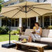 10FT Cantilever Offset Patio Umbrella with Base Included, Outdoor Patio Umbrella, Fade-Resistant Yarn-Dyed Canopy with PU Coating, 360° Rotation & Infinite Tilt, Heavy Duty 8-Rib Steel Frame for Patio, Pool, Deck, Backyard, Beige