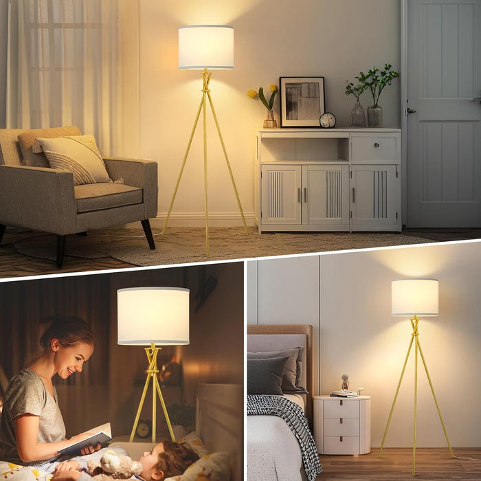 Gold Tripod Floor Lamp, 61” Floor Lamps for Living Room with Rotary Switch