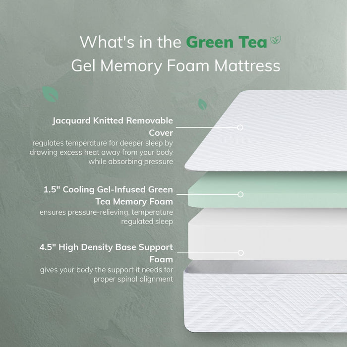 EGO 6 Inch Twin Mattress - Green Tea Memory Foam, Cooling Gel, Fiberglass-Free, Certipur-Us Certified, for Kids, Bunk Beds, Trundle & Daybeds
