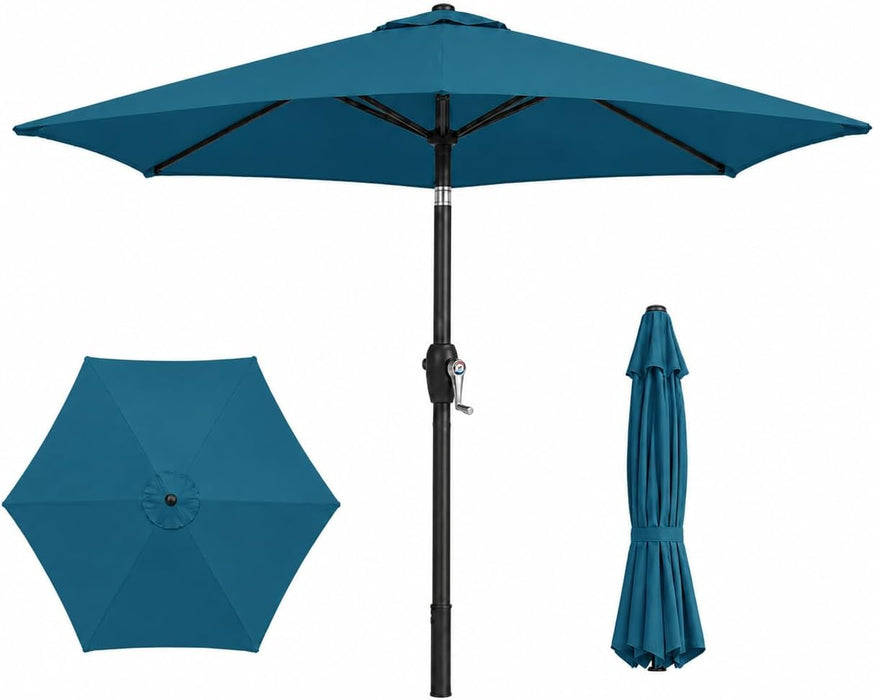 7.5Ft Patio Umbrella, Outdoor Table Market Umbrella with Smooth Crank Lift, 6 Windproof Fiberglass Ribs, UPF50+ UV Protection for Deck, Pool, Garden and Backyard