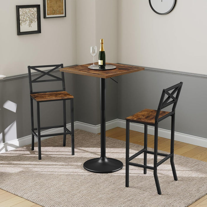 Bar Stools, Set of 2 Bar Chairs with Backrest and Footrest, 26" Tall Counter Bar Stools, Kitchen Breakfast Bar Chairs, Easy Assembly, for Dining Room, Rustic Brown BAHR0901N1