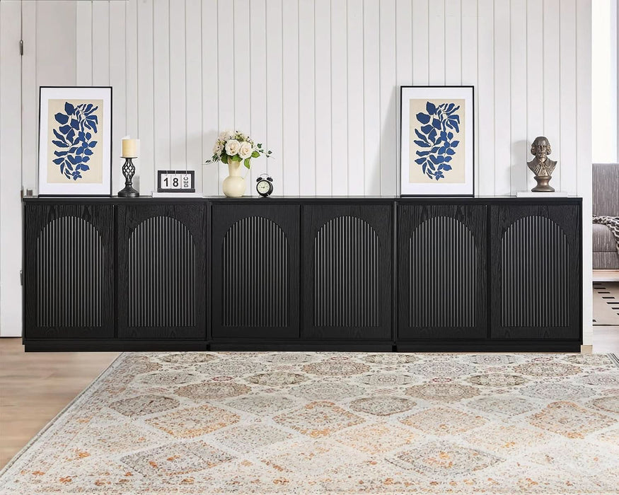 39" Black Real Wood Veneer Narrow Sideboard Buffet Storage Cabinet