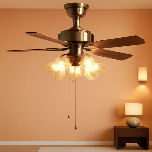 42 Inch Indoor Ceiling Fan with Pull-Chain and Three LED Light Bulbs Base, Traditional 3-Speeds Reversible Blades Ceiling Fan (Antique)