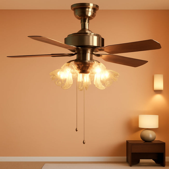 42 Inch Indoor Ceiling Fan with Pull-Chain and Three LED Light Bulbs Base, Traditional 3-Speeds Reversible Blades Ceiling Fan (Antique)