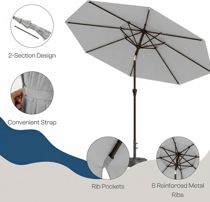 10FT Outdoor Patio Umbrella, 2 Tiers Market Table Umbrella with 8 Sturdy Ribs, Push Button Tilt and Crank, UPF50+ UV Protection for Deck, Pool, Garden and Backyard