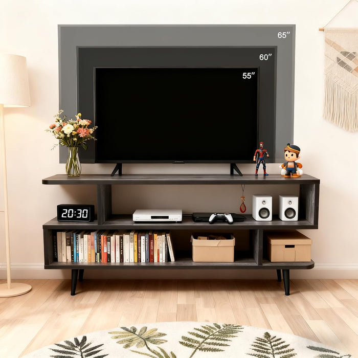 TV Stand for Tvs up to 65'', Modern Entertainment Center with 3 Open Storage Shelf, Sturdy Media Console Table for Living Room/Entrance/Sofa Cabinet, Large Capacity,Easy Installation-Grey Oak