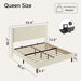 Queen Bed Frame, Boucle Upholstered Platform Bed with Iron & Wood, Beige