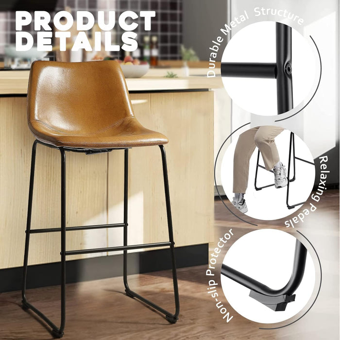 30 Inch Counter Height Bar Stools Set of 3, Faux Leather Bar Chairs