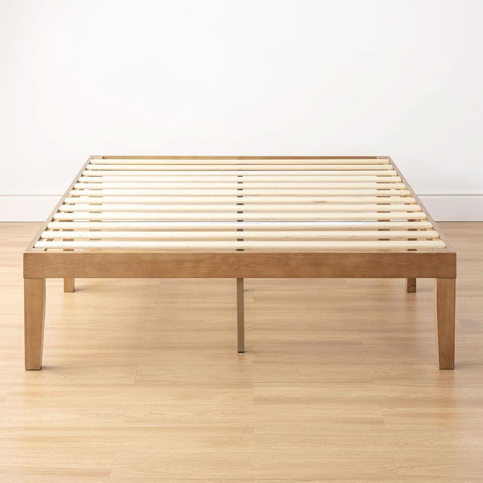 Naturalista Classic 16 Inch Solid Wood Platform Bed with Wooden Slats, Natural Pine, Queen