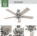 Rosner, Indoor, Ceiling Fan, Standard Mount, 52 Inch, Brushed Nickel