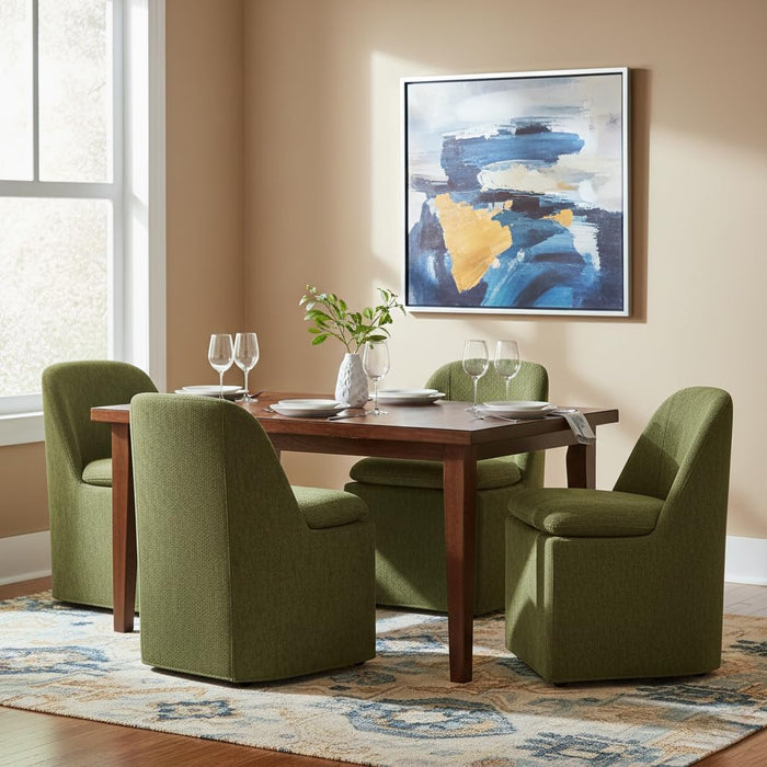 Upholstered Dining Chairs with Casters, Washable Cover Modern Dining Room Chairs with Thick Cushion & Sturdy Metal Frame for Kitchen, Living Room, Dressing Room, Green Fabric, 4PCS