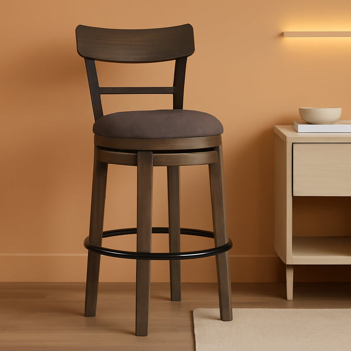 Caitbrook 30" Farmhouse Bar Height Upholstered Swivel Barstool, Gray