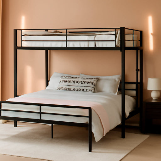 Black LShaped TwinOverFull BunkBedDesk HeavyDuty Metal
