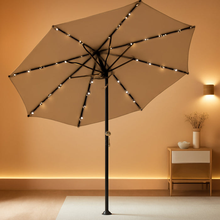 10Ft Solar Polyester LED Lighted Patio Umbrella W/Tilt Adjustment and Uv-Resistant Fabric - Tan