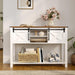 Farmhouse Entryway Table with LED Light, Sofa Table with Sliding Barn Door, Adjustable Open Shelves, 46" Rustic Console Table with Storage, Antique White Hallway for Living Room Bedroom
