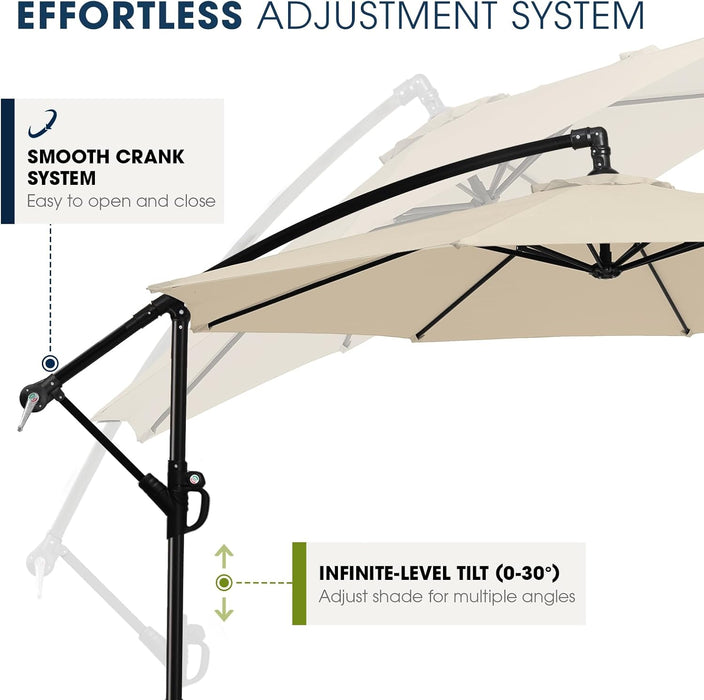 10Ft Patio Umbrella with Base Included, Outdoor Offset Cantilever Umbrella with Sandbag Base for Backyard, Garden and Pool, Easy to Tilt and Crank, Beige