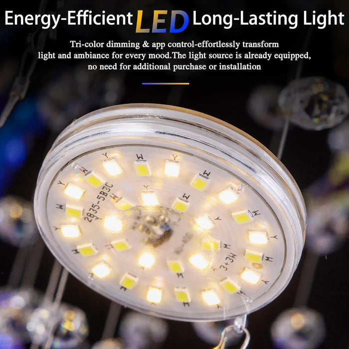 24Inch Gold LuxCrystalLED Remote Flush Mount Light