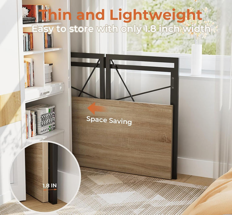 Small Folding Desk 31.5 Inch No Assembly Required Computer Desks, Spaces Saving Foldable Table for Bedroom, Home Office, Dorm, Apartment, Kids, Beech