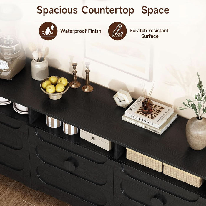 71" Sideboard Buffet Cabinet with Open Storage Shelf & Arched Doors