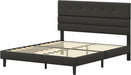 Queen Size Bed Frame with Linen Fabric Headboard, Adjustable Height Upholstered Platform Bed Frame with Wooden Slats, Easy Assembly, Black