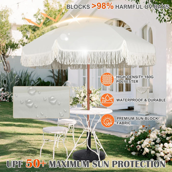 6.5Ft Patio Umbrella with Push Button Tilt & Height Adjustable, UV50+ Sun Protection with Sturdy Fiberglass Ribs & Iron Pole, Market Umbrella for Outdoor Table Garden Backyard Beach