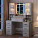 Vanity Desk with Mirror and Lights, Makeup Vanity with 7 Drawers, 2 Glass Door Cabinets, Charging Station, Adjustable Shelves, RGB Lighting, Holder
