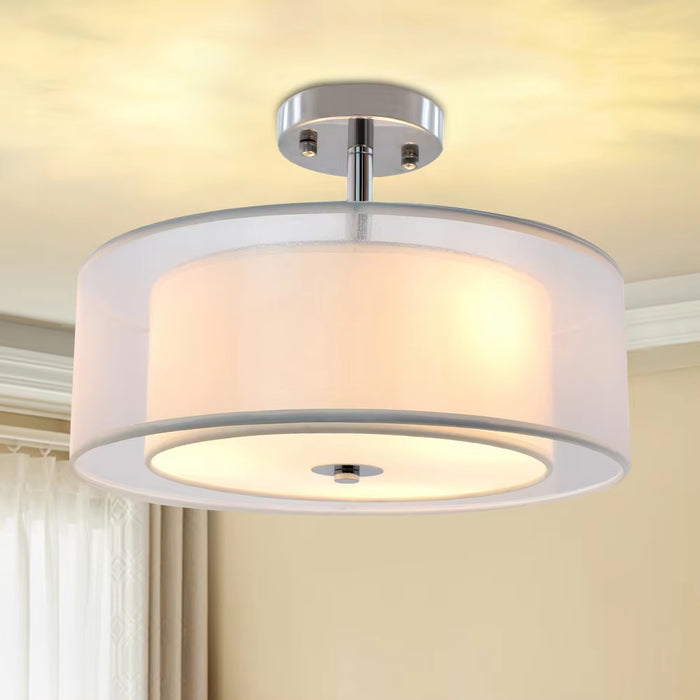 20" 3-Light Classic Semi Flush Mount Ceiling Light with Drum Shade Adjustable Height for Dining Room Bedroom E26 Base