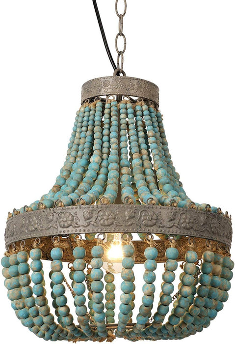 Wood Bead Chandelier Pendant Lights Gray Blue Finishing Retro Vintage Antique Rustic Kitchen Ceiling Lamp Light Fixtures