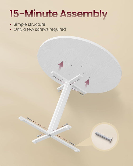 Dining Table, Small round Kitchen Table for 4 People, 31.5 X 29.4 Inches, for Dining Room, Living Room, Farmhouse, Water-Resistant, Snow White UKDT082W01V1