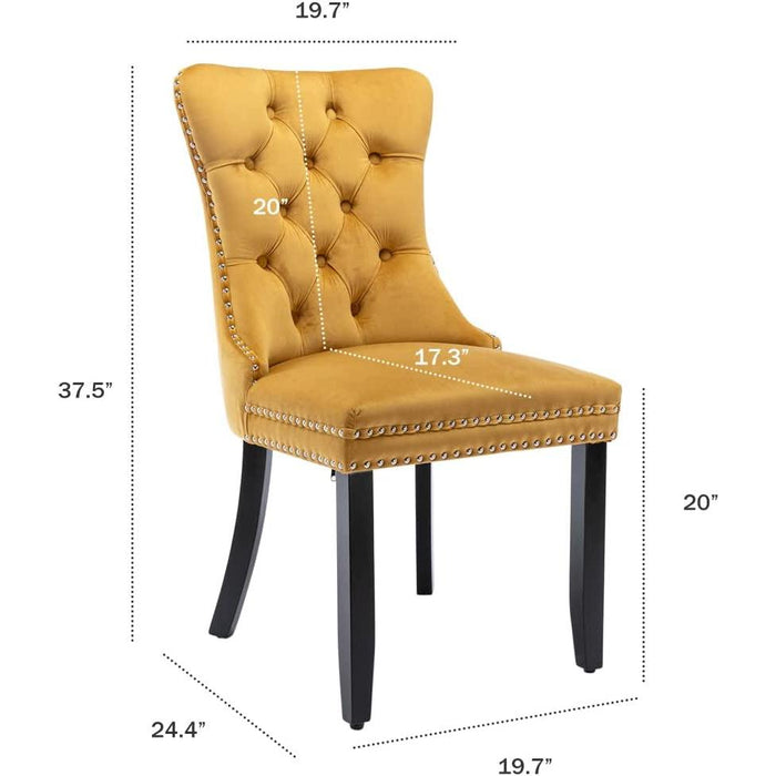 Gold Velvet Dining Room Chairs, Tufted, Ring Pull Trim