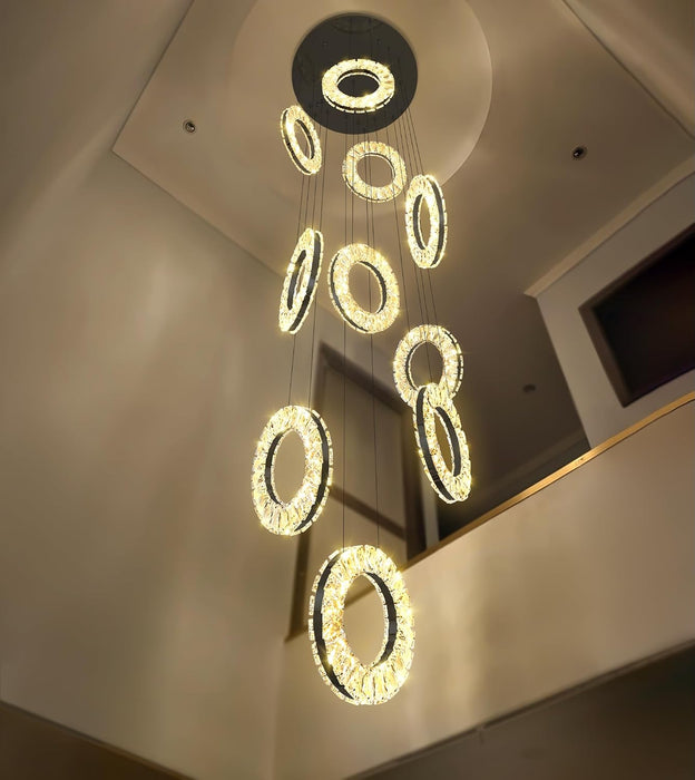 10-Light Crystal Ring Chandelier Ceiling Light Black