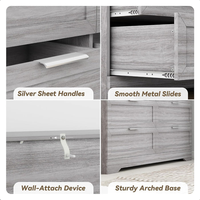Modern 6-Drawer Dresser for Bedroom, Dresser Chest of Drawer with Large Drawers & Silver Handles, Wooden Dressers Drawers Storage Unit for Bedroom, Living Room, Closet (Wash Grey)
