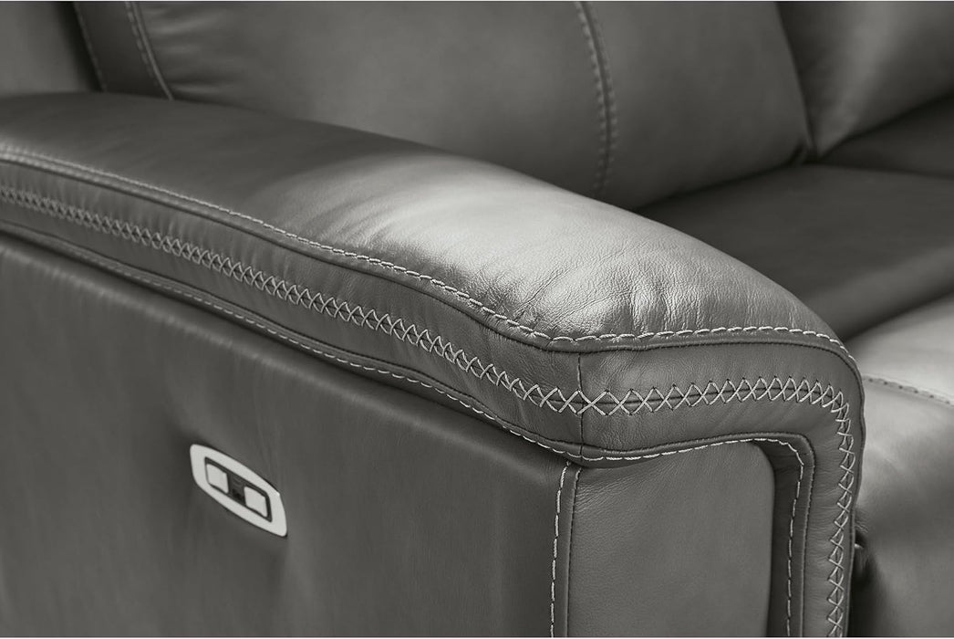 Signature Design by Ashley Burnley Contemporary Leather Match Power Reclining Sofa with Adjustable Headrest and USB Charging Port, Gray