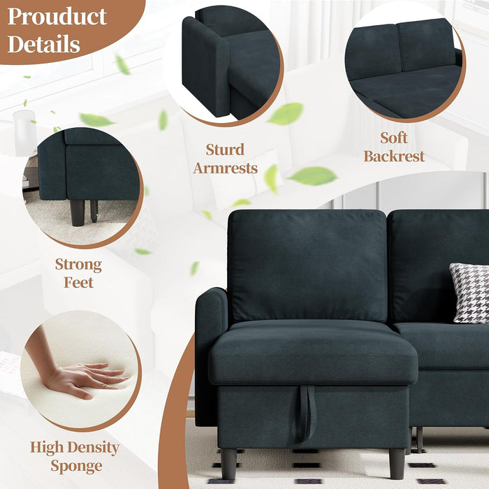 Dark Gray Convertible Sectional Sofa Bed StorageDrawer