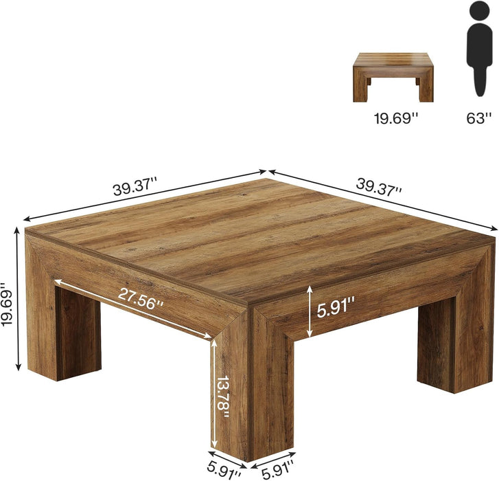 39.4-Inch Square Coffee Table for Living Room, Farmhouse All MDF Accent Center Cocktail Table with Sturdy Wooden Legs, Easy Assembly, Rustic Brown