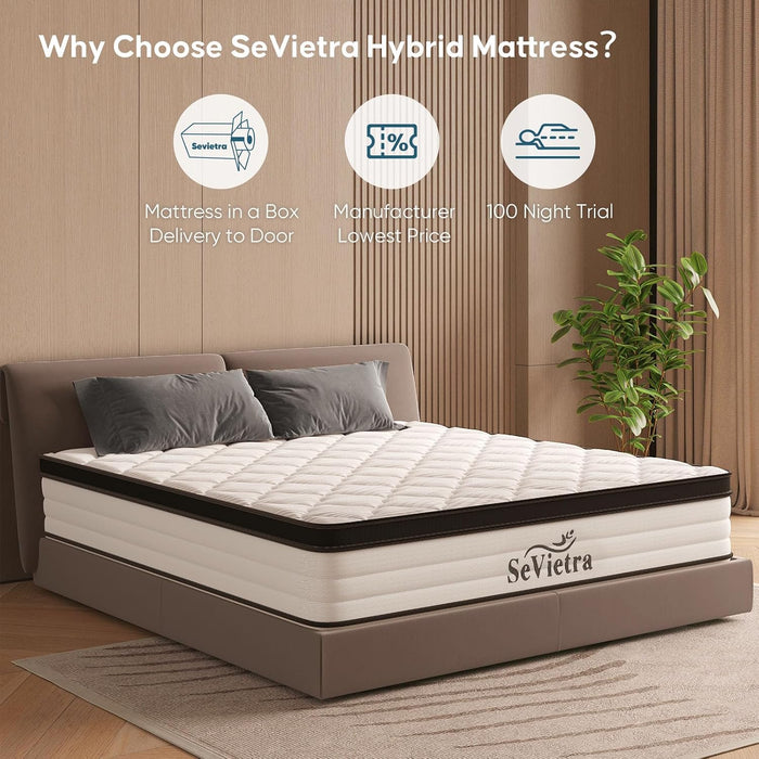 Queen Mattress, 12 Inch Queen Size Mattress in a Box, Upgraded Hybrid Mattresses Pocket Springs, Motion Isolation, Pressure Relief, Medium Firm, Breathable Comfort