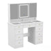 White Makeup Vanity Desk 9 Drawers Wood Dressing Table with 3 Mirrors, Glass Top, Hidden Storage Shelves, LED Lighted