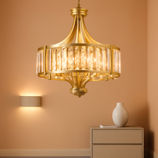 Gold Crystal Chandelier for Dining Room,Modern Farmhouse Hanging Light Fixture, Gold Crystal Chandelier for Foyer Kitchen Island Living,Room Bedroom Entryway, Gold Antique Adjustable Height