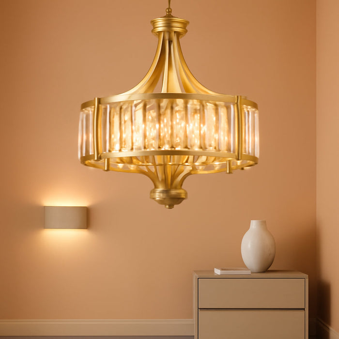 Gold Crystal Chandelier for Dining Room,Modern Farmhouse Hanging Light Fixture, Gold Crystal Chandelier for Foyer Kitchen Island Living,Room Bedroom Entryway, Gold Antique Adjustable Height