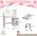 Kids Vanity Table and Chair Set, Toddler Dressing Table for 5-12 Year Old Little Girls, 2 in 1 Princess Makeup Vanity with Mirror & Lights, Wooden Pretend Play Vanity Desk, White