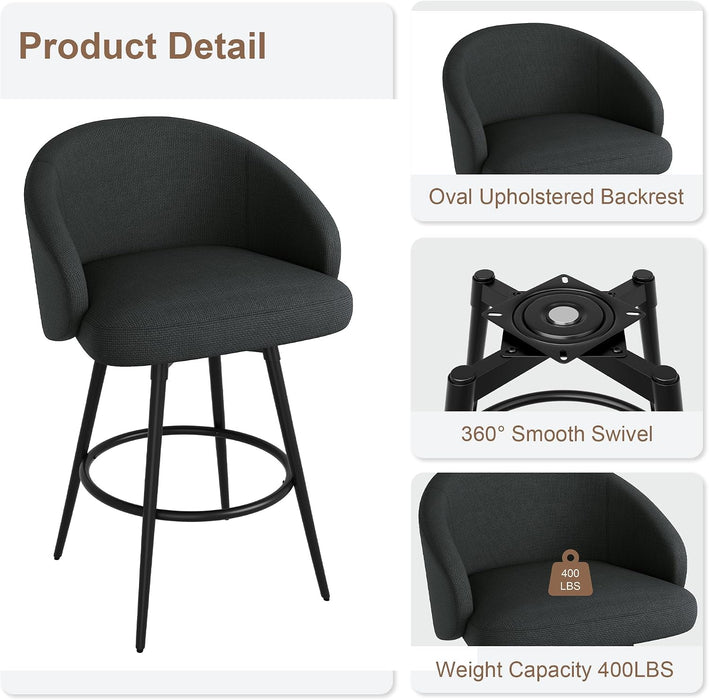 25.4″ 360° Swivel Bar Stools Set of 2 for Kitchen Island, Black