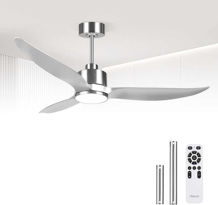 52 Inch Silver Ceiling Fan with Lights and Remote High CFM 3 Blades