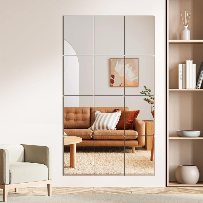 Wall Mirror Tiles, 16"X12"X12Pcs Full Length Home Gym Mirror for Garage, Bedroom, Living Room, over the Door