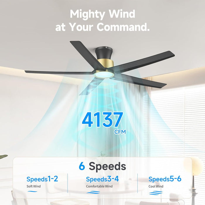52 Inch Ceiling Fans with Lights, Large Air Volume Ceiling Fans with Reversible Quiet DC Motor and Remote（Black-Gold）