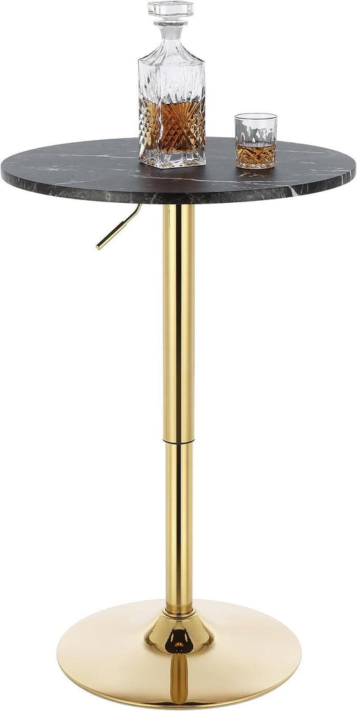 24" round Cocktail Bar Table with Metal Base, Tall Bistro Pub Table, Adjustable 27.9"-35.4" Counter Bar Height for Kitchen, Dining Room, Living Room, Easy Assembly, Black&Gold